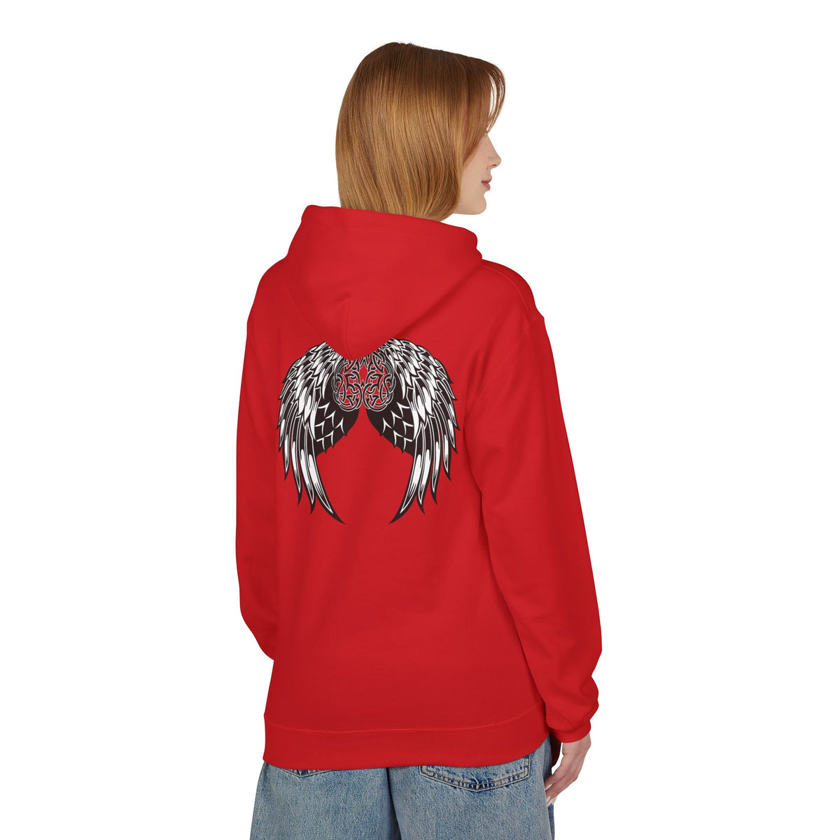 Celtic Heart with Angel Wings Graphic - Medium Weight Hooded Sweatshirt