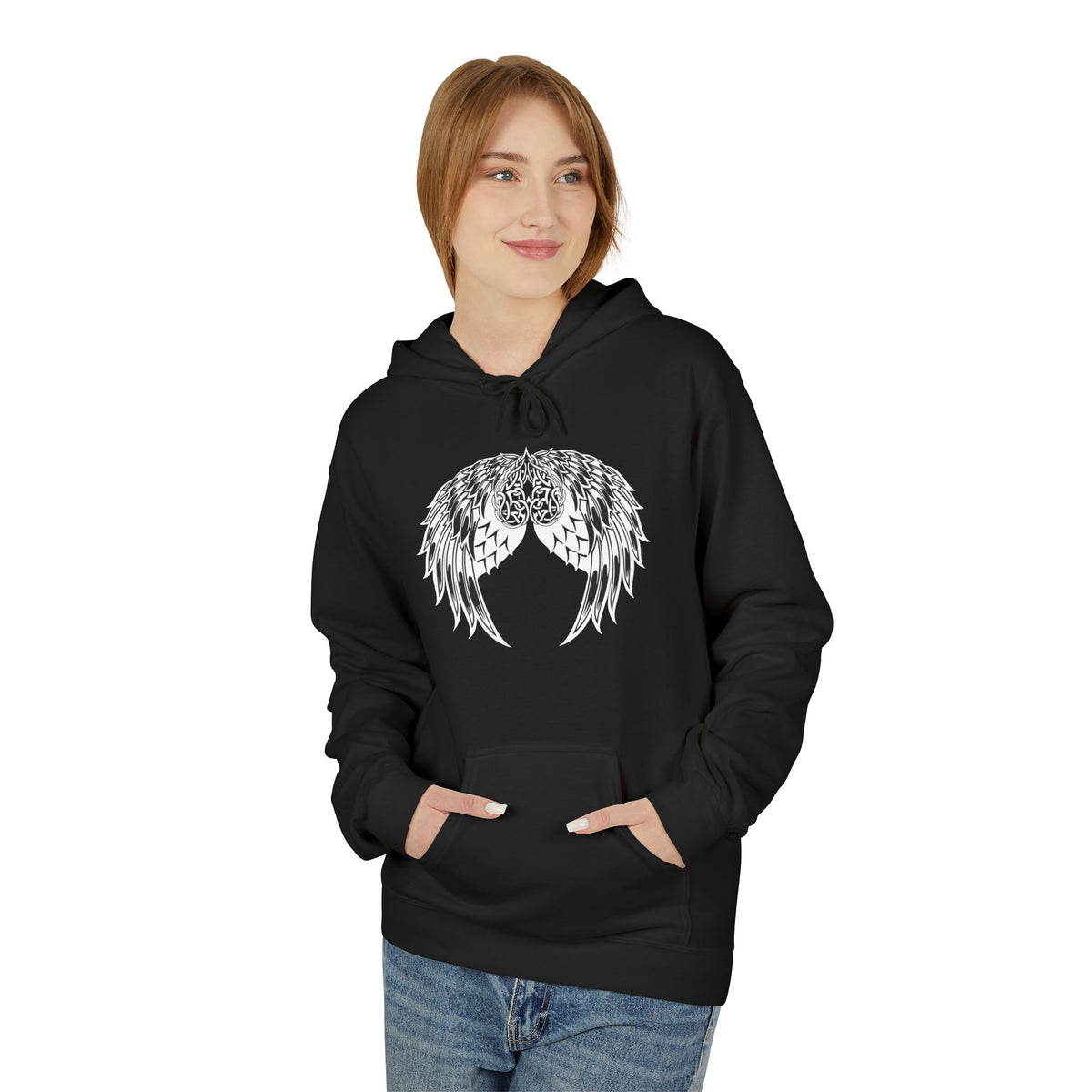 Celtic Heart with Angel Wings Graphic - Medium Weight Hooded Sweatshirt