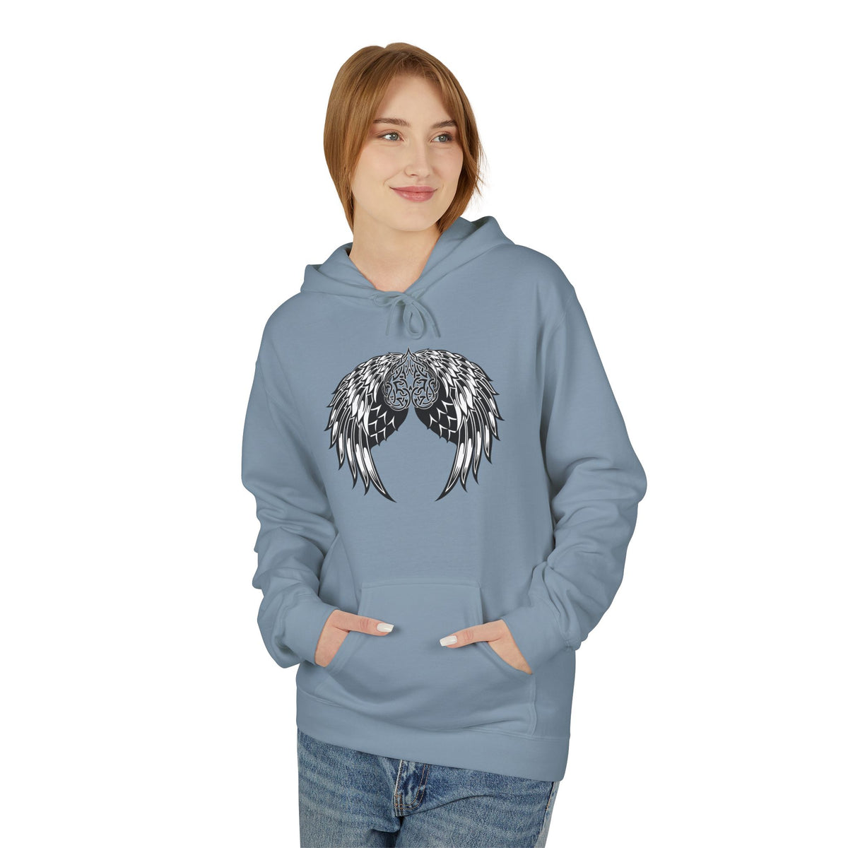 Celtic Heart with Angel Wings Graphic - Medium Weight Hooded Sweatshirt