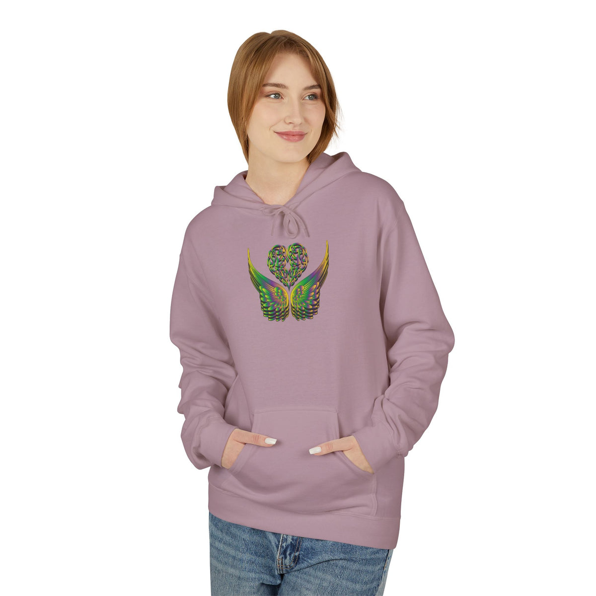 Ethereal Heart & Wings Design - Unisex Softstyle Fleece for All Occasions
