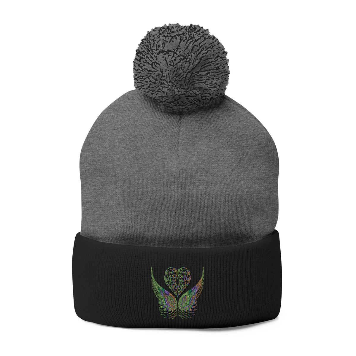 Ethereal Heart and Wings Pom-Pom Knit Cap - Perfect for Winter Adventures