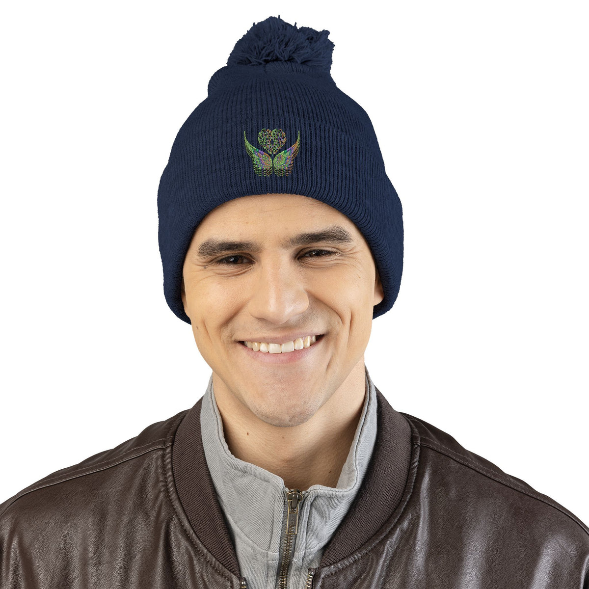 Ethereal Heart and Wings Pom-Pom Knit Cap - Perfect for Winter Adventures