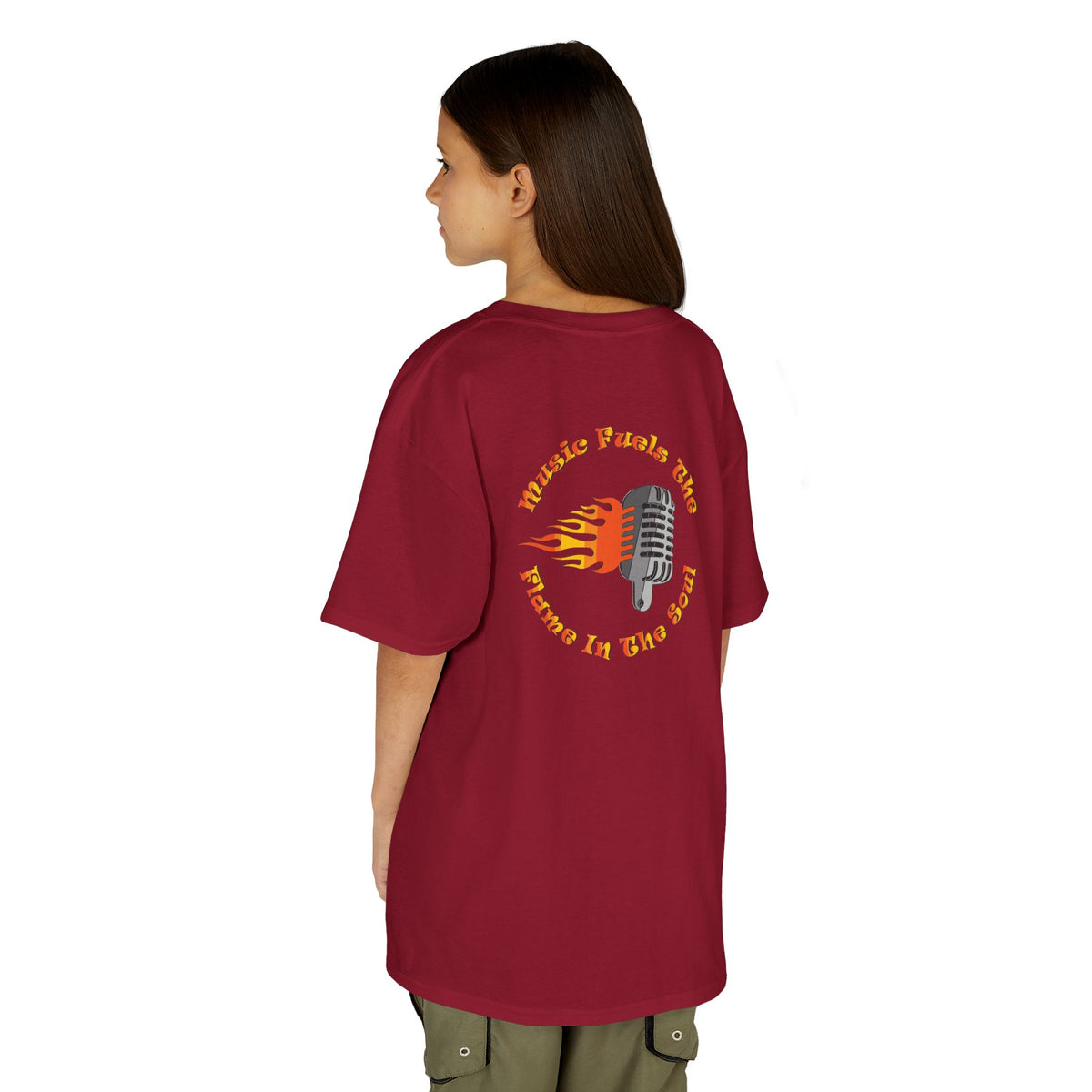 Kids Retro Microphone Flame Graphic Tee Perfect for Young Musicians