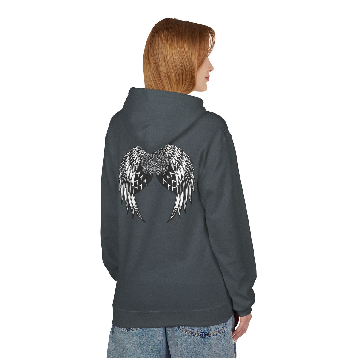 Celtic Heart with Angel Wings Graphic - Medium Weight Hooded Sweatshirt