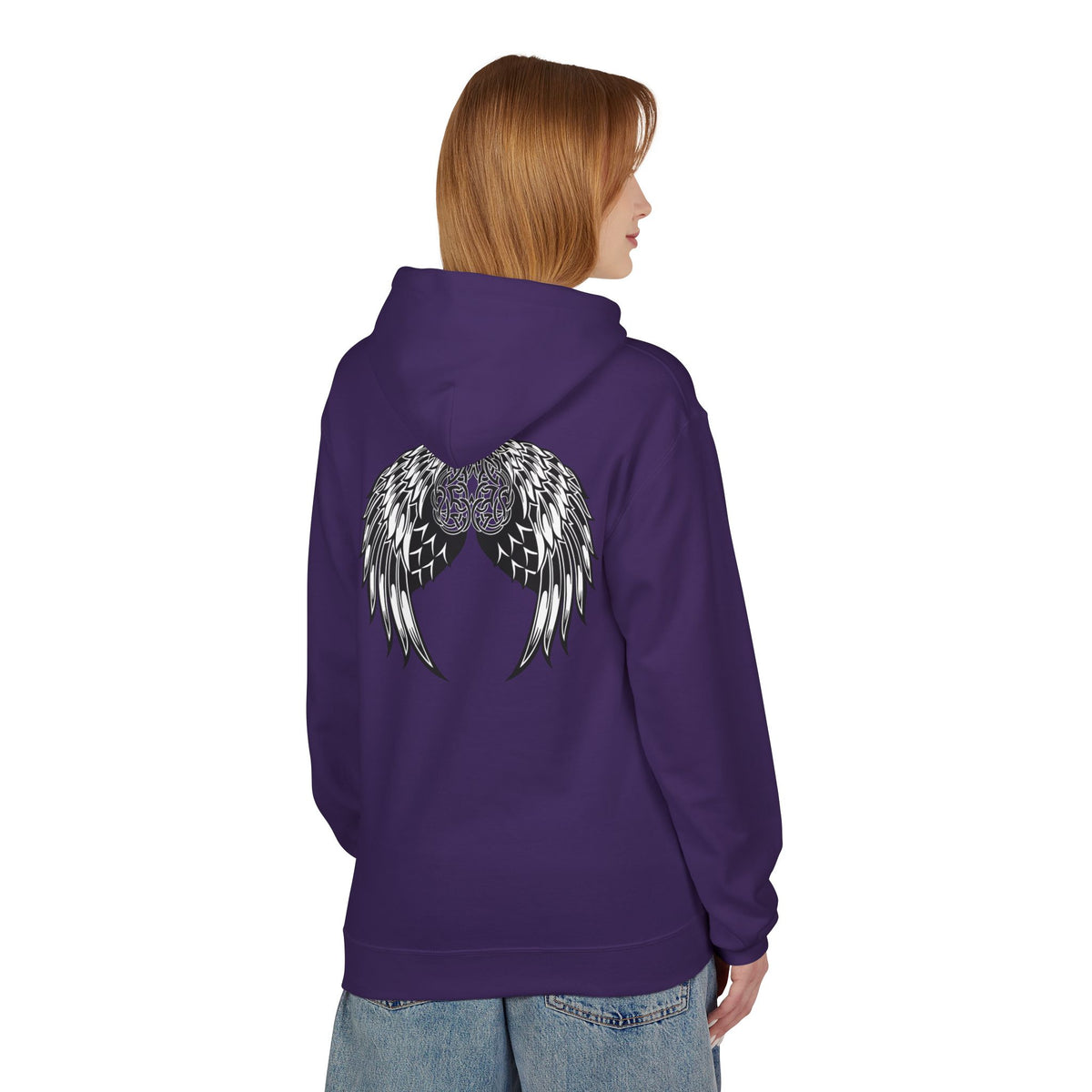 Celtic Heart with Angel Wings Graphic - Medium Weight Hooded Sweatshirt