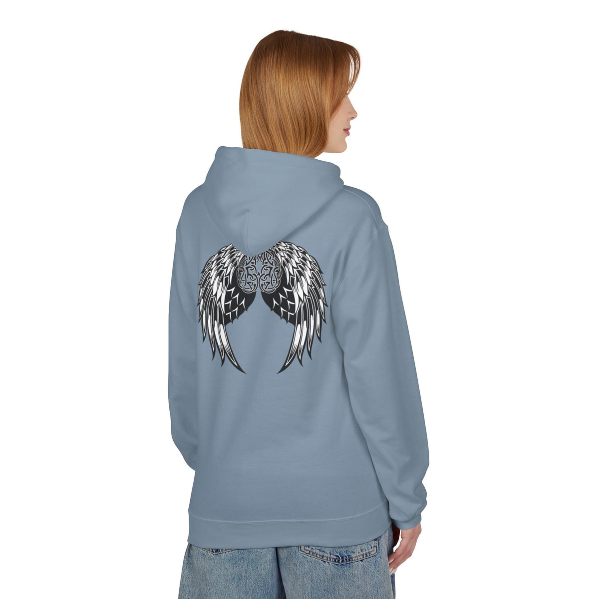 Celtic Heart with Angel Wings Graphic - Medium Weight Hooded Sweatshirt