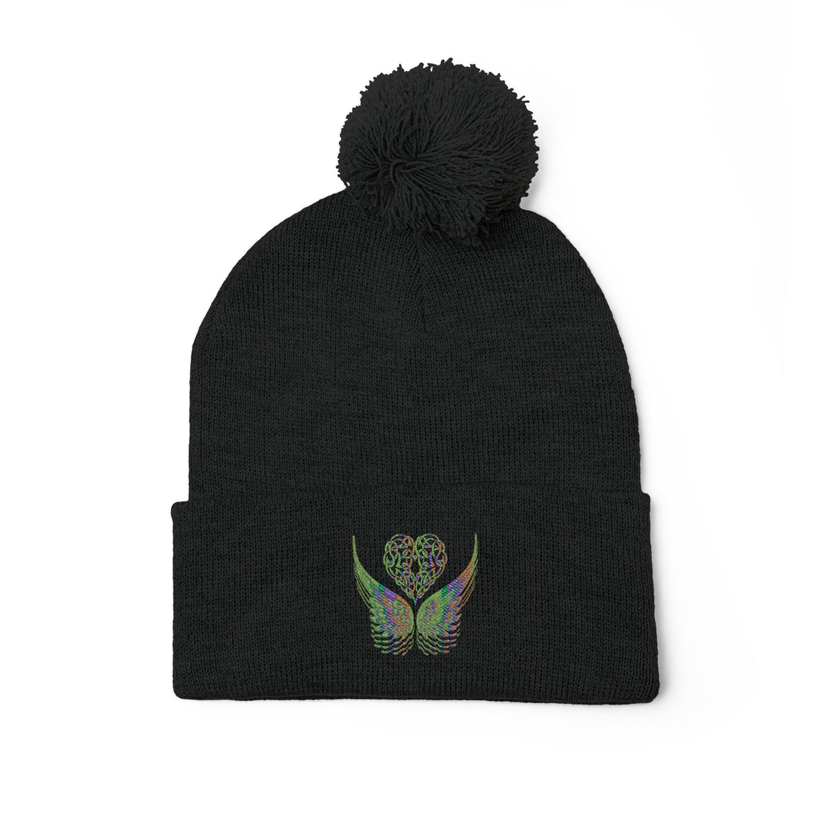 Ethereal Heart and Wings Pom-Pom Knit Cap - Perfect for Winter Adventures