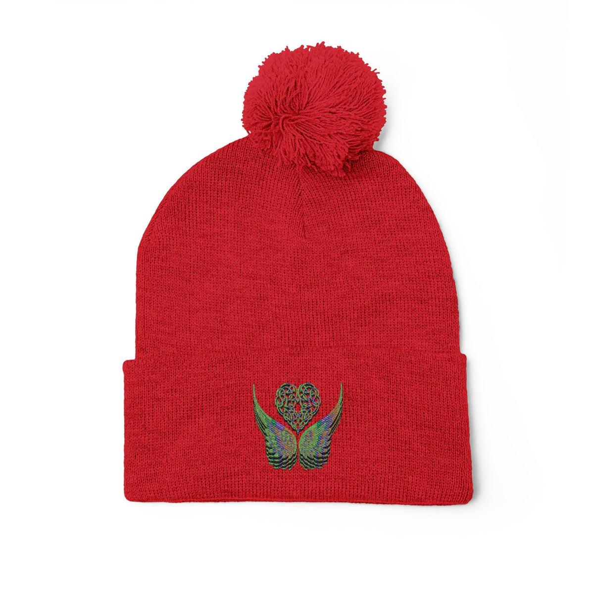 Ethereal Heart and Wings Pom-Pom Knit Cap - Perfect for Winter Adventures