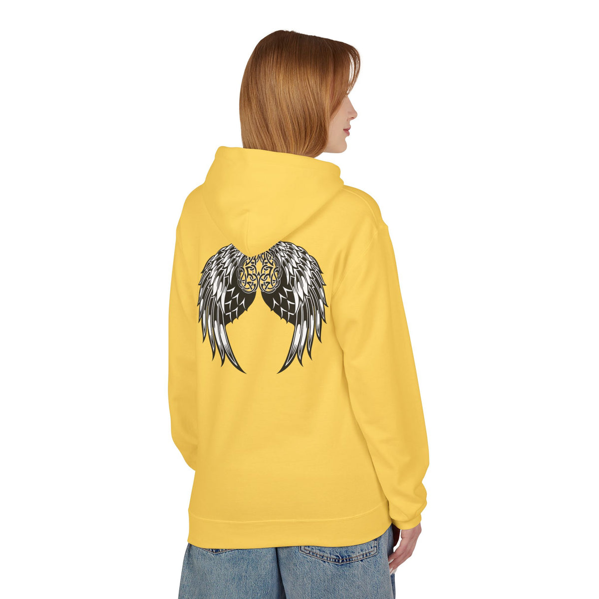Celtic Heart with Angel Wings Graphic - Medium Weight Hooded Sweatshirt