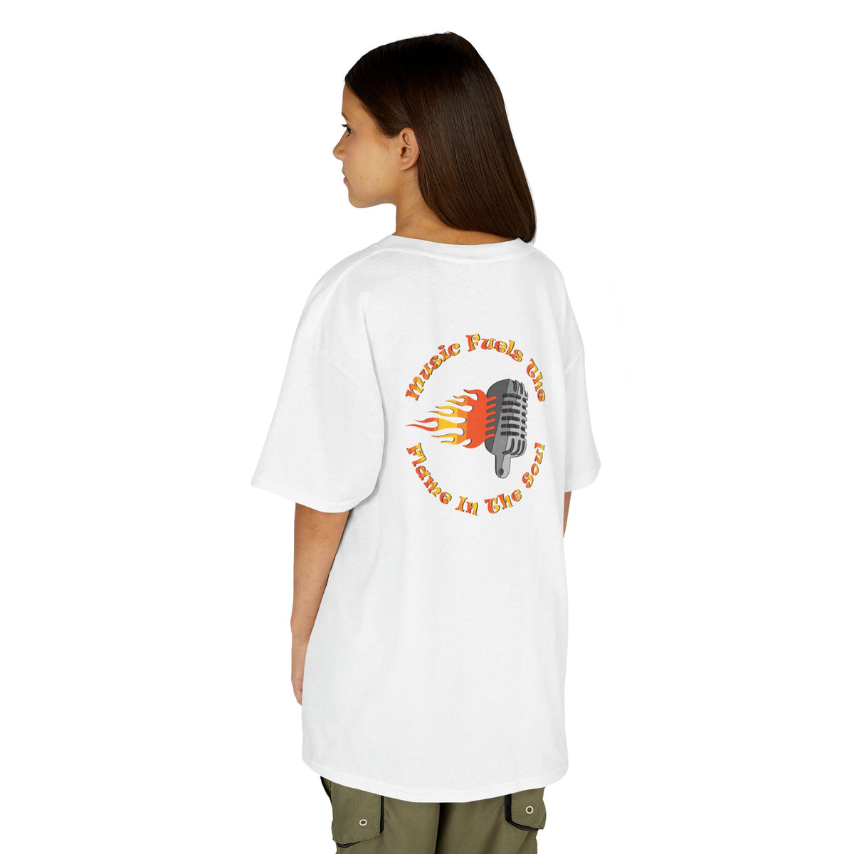 Kids Retro Microphone Flame Graphic Tee Perfect for Young Musicians