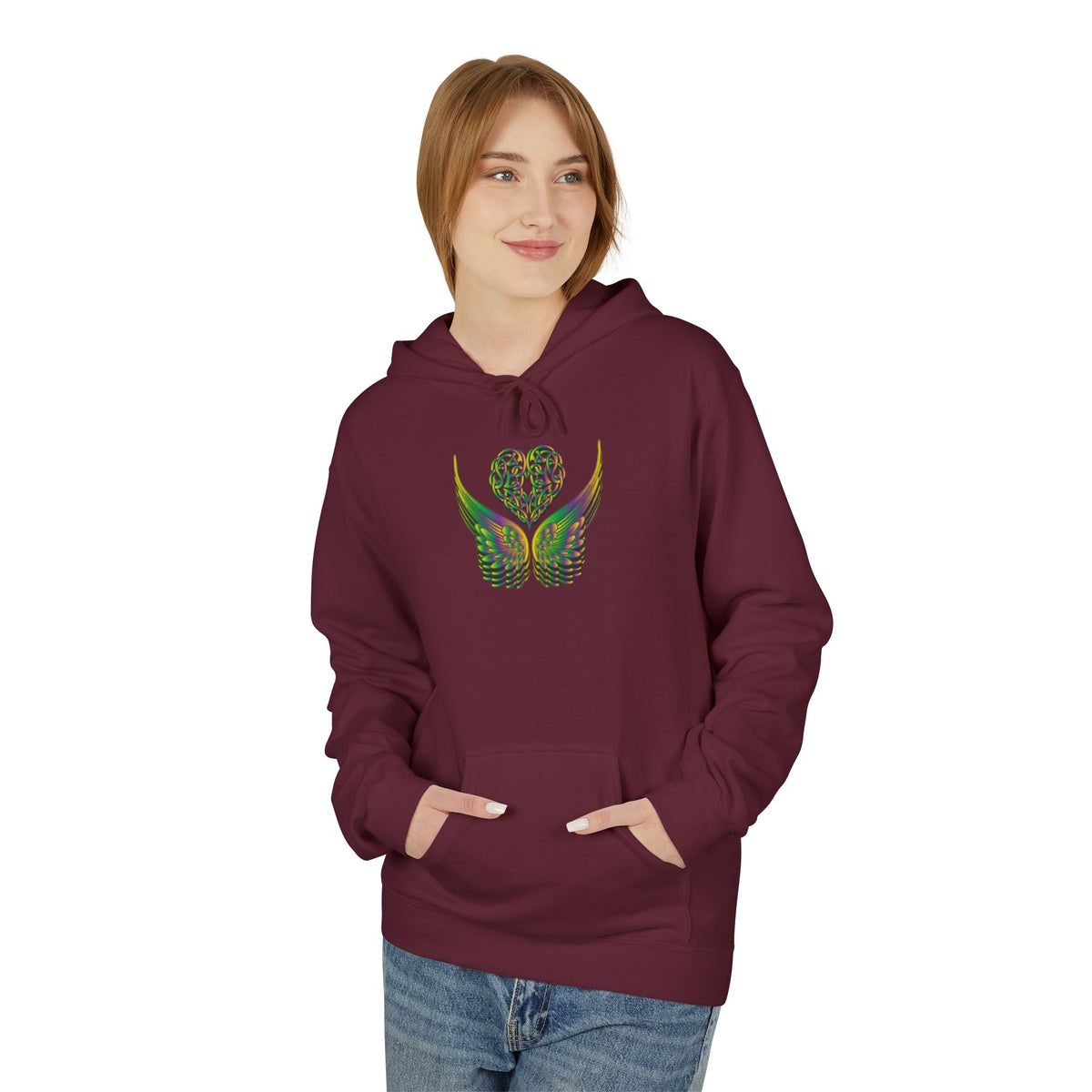 Ethereal Heart & Wings Design - Unisex Softstyle Fleece for All Occasions
