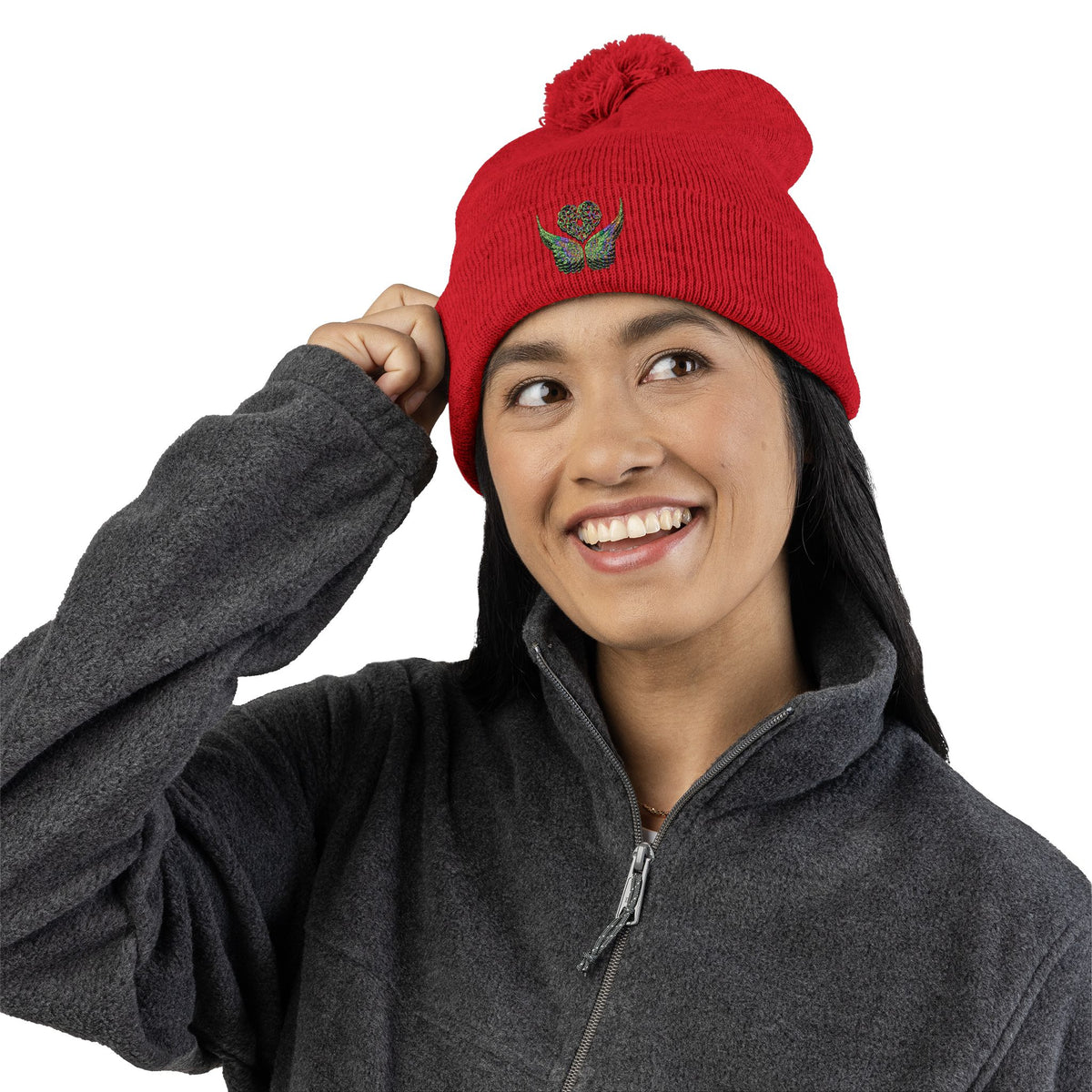 Ethereal Heart and Wings Pom-Pom Knit Cap - Perfect for Winter Adventures