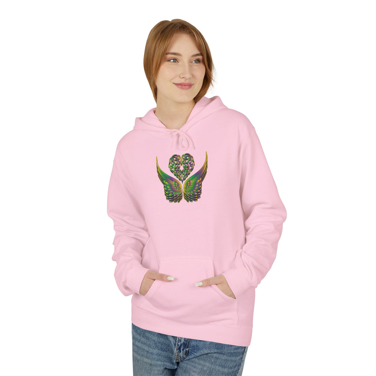 Ethereal Heart & Wings Design - Unisex Softstyle Fleece for All Occasions
