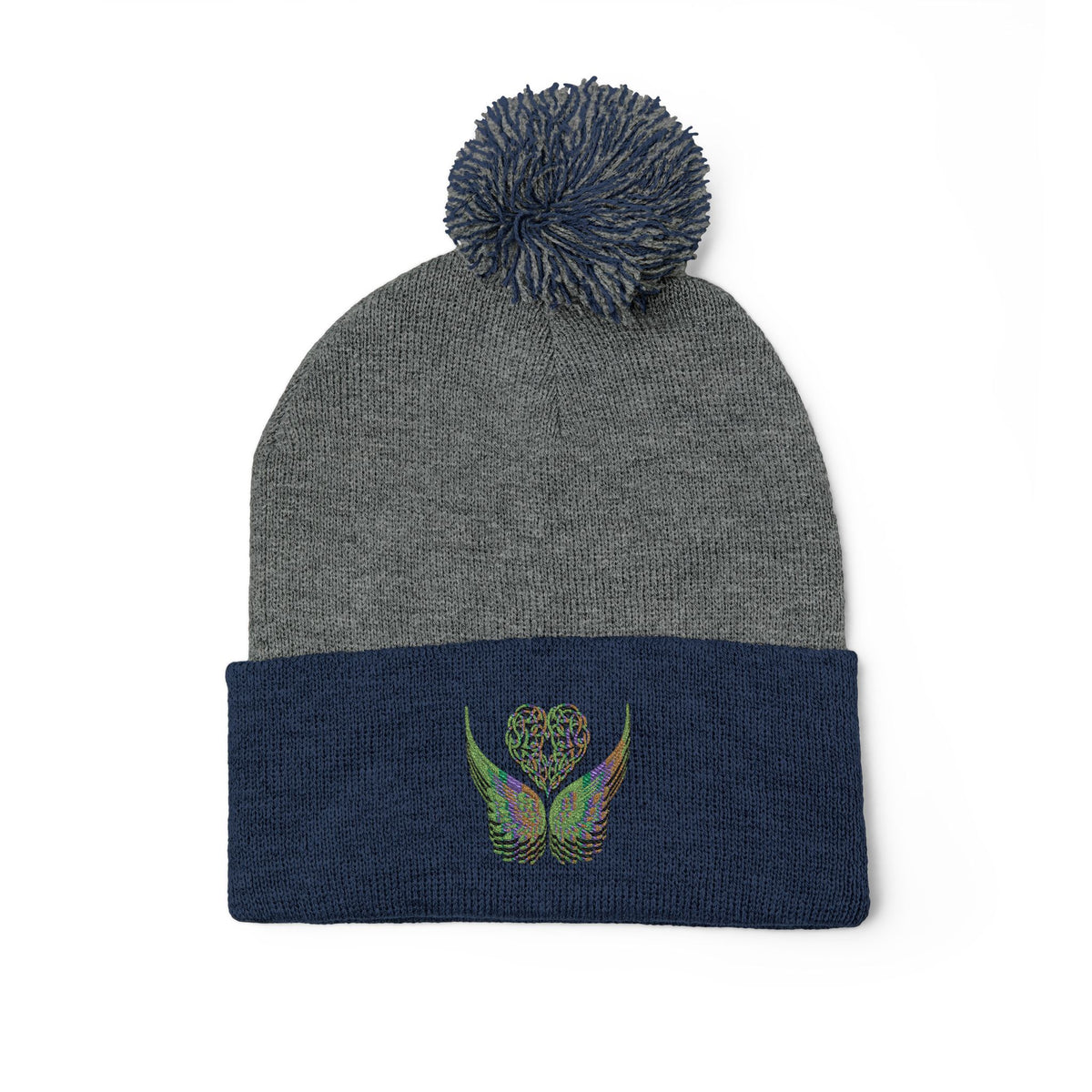 Ethereal Heart and Wings Pom-Pom Knit Cap - Perfect for Winter Adventures