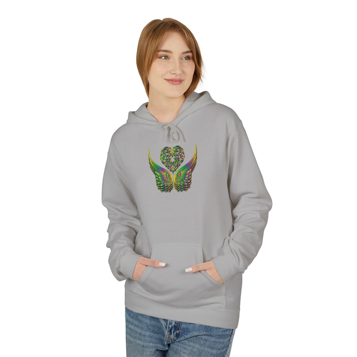 Ethereal Heart & Wings Design - Unisex Softstyle Fleece for All Occasions