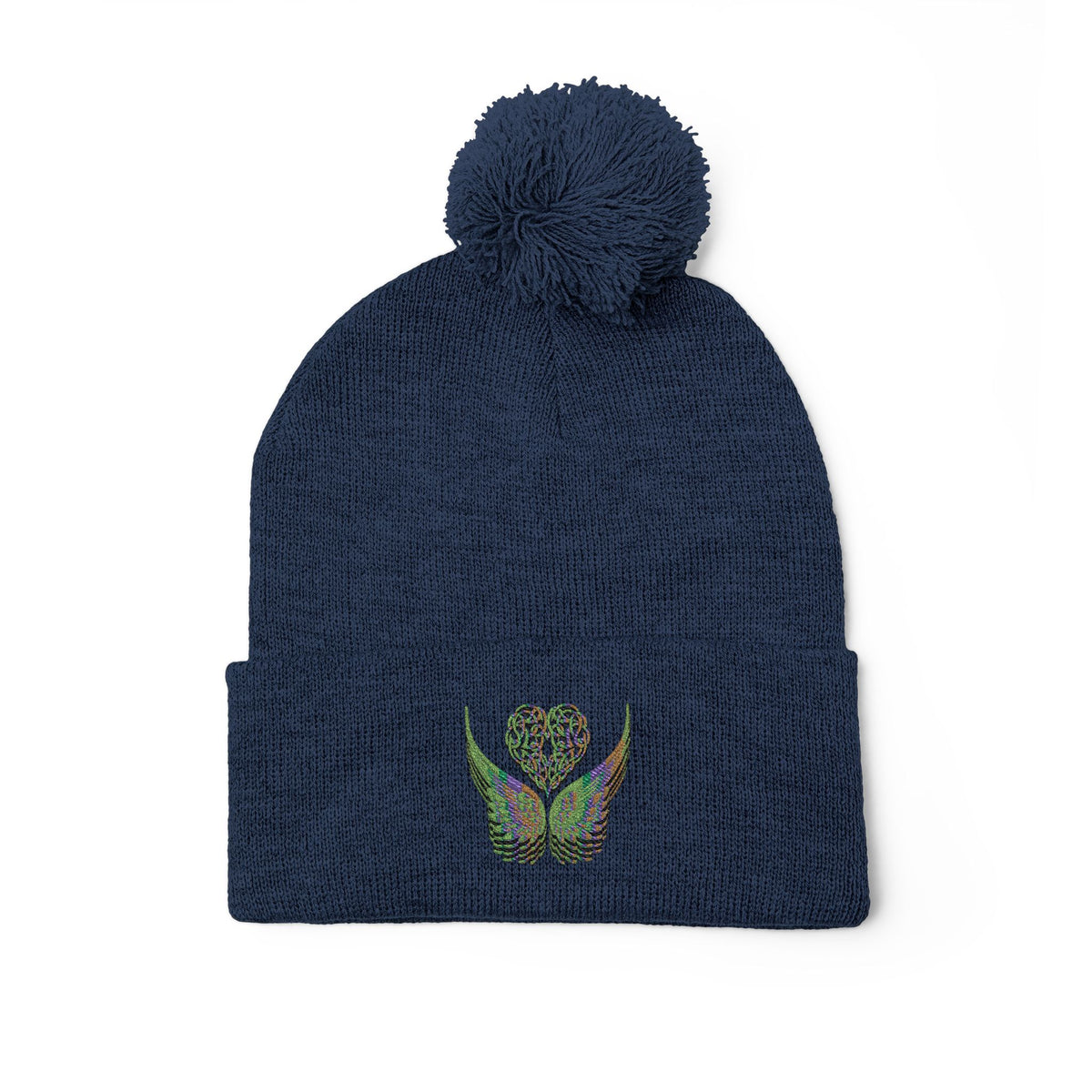 Ethereal Heart and Wings Pom-Pom Knit Cap - Perfect for Winter Adventures