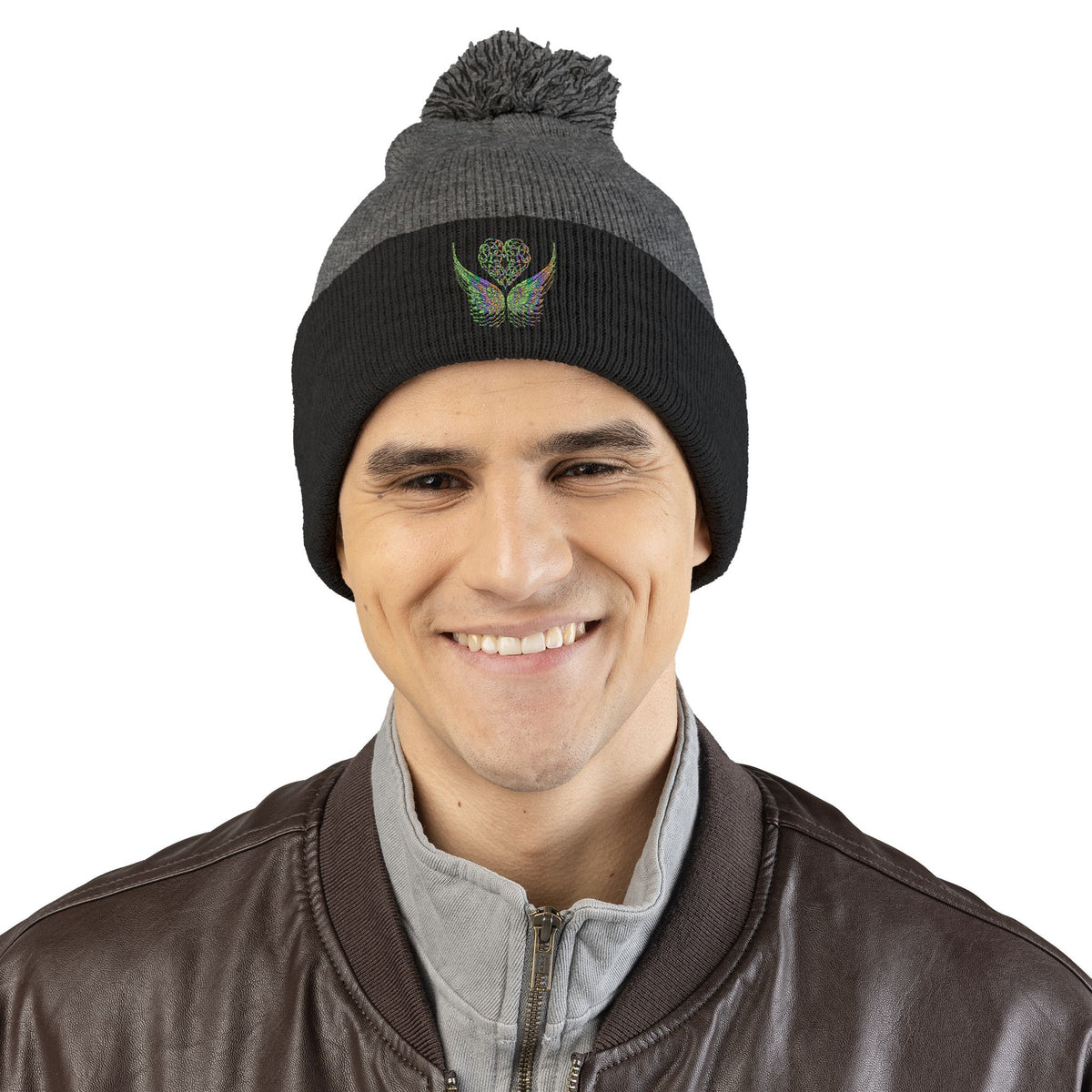 Ethereal Heart and Wings Pom-Pom Knit Cap - Perfect for Winter Adventures