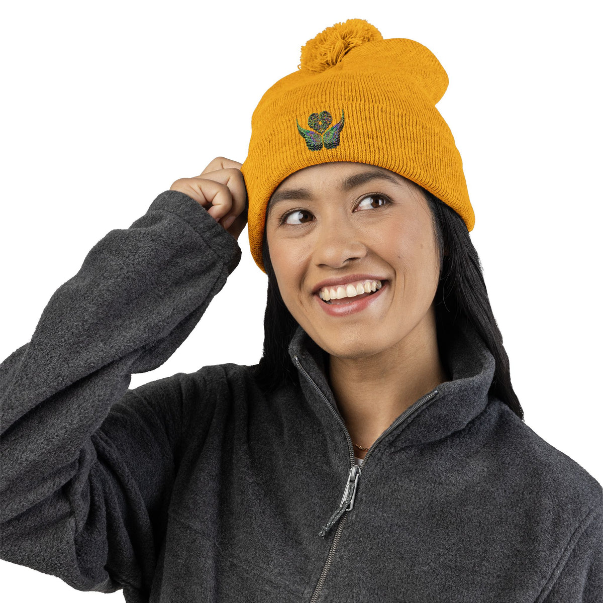 Ethereal Heart and Wings Pom-Pom Knit Cap - Perfect for Winter Adventures