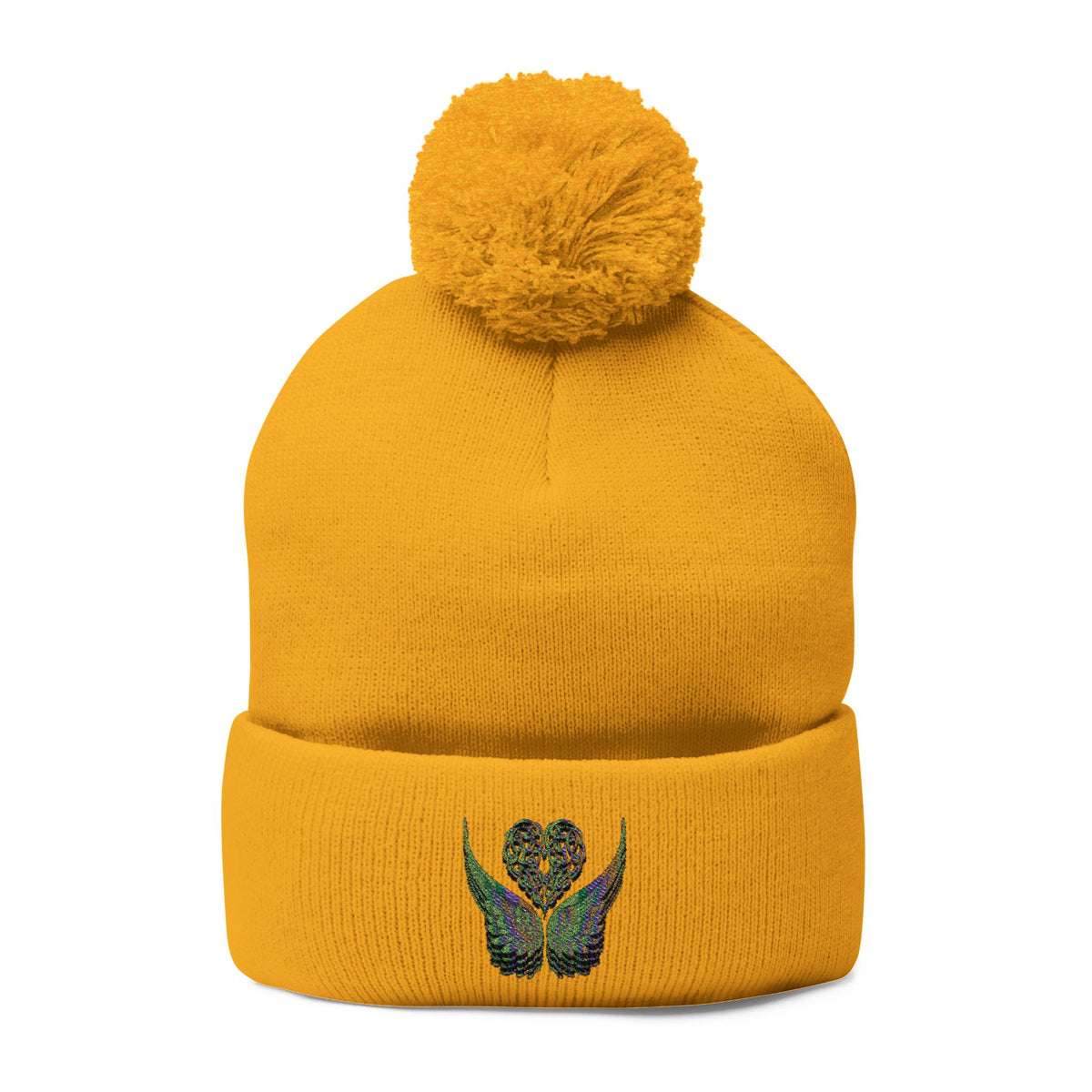 Ethereal Heart and Wings Pom-Pom Knit Cap - Perfect for Winter Adventures