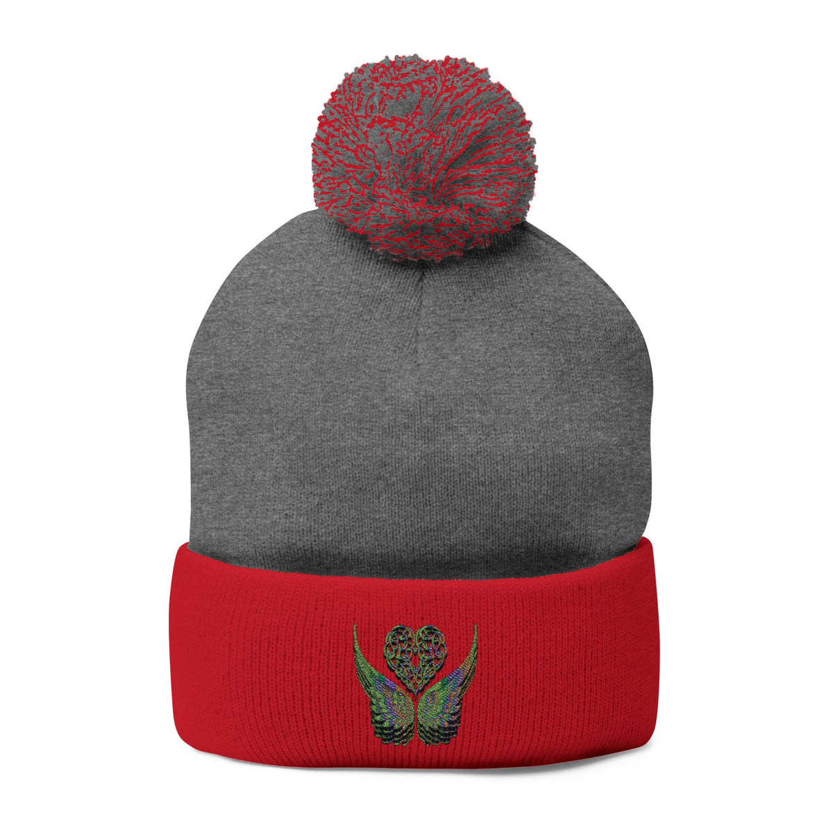 Ethereal Heart and Wings Pom-Pom Knit Cap - Perfect for Winter Adventures