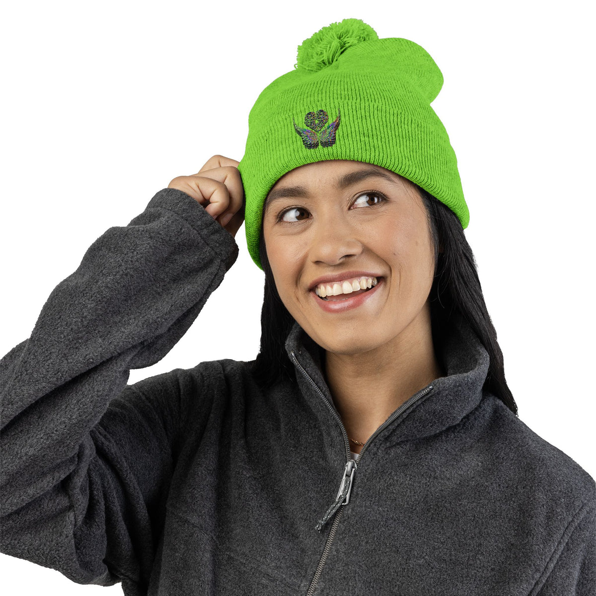 Ethereal Heart and Wings Pom-Pom Knit Cap - Perfect for Winter Adventures