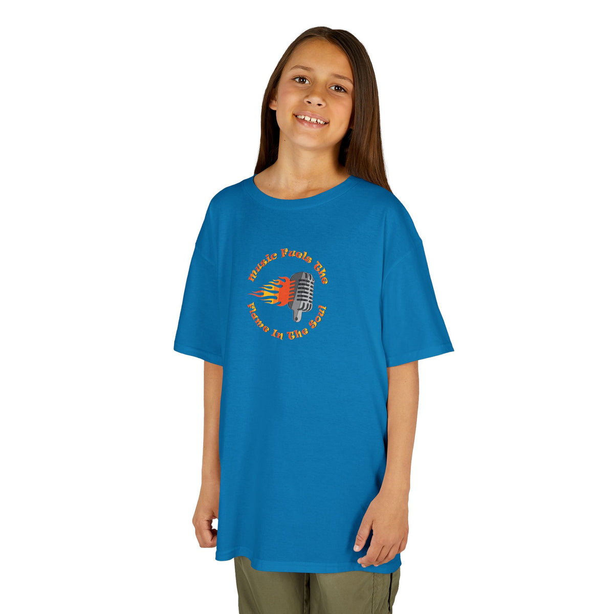Kids Retro Microphone Flame Graphic Tee Perfect for Young Musicians