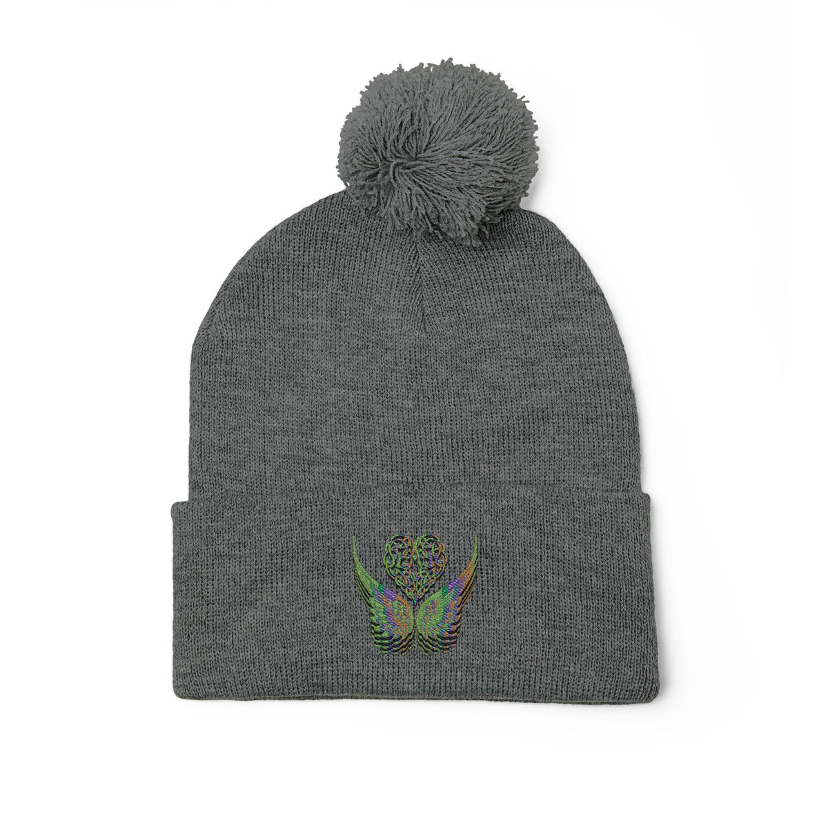 Ethereal Heart and Wings Pom-Pom Knit Cap - Perfect for Winter Adventures