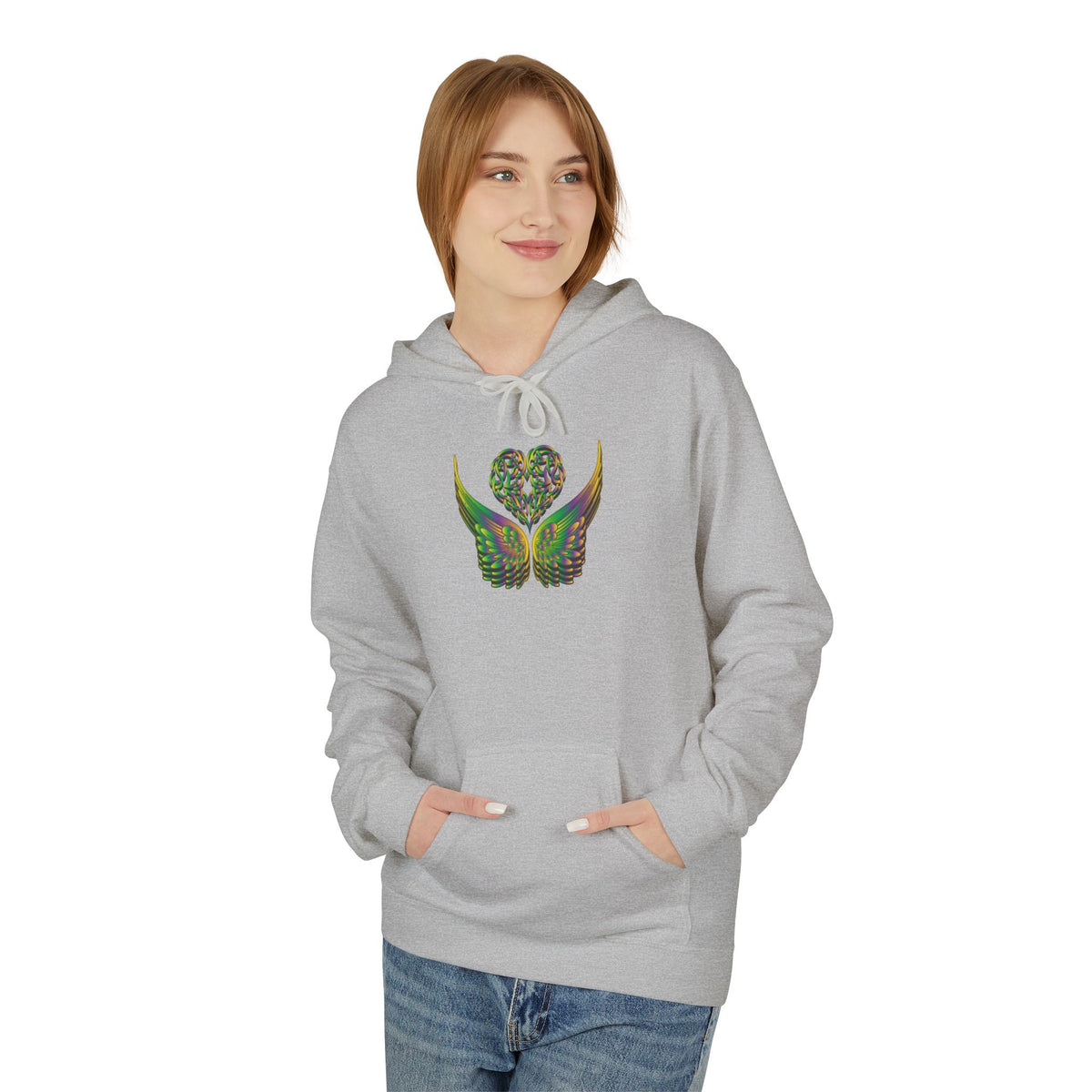 Ethereal Heart & Wings Design - Unisex Softstyle Fleece for All Occasions