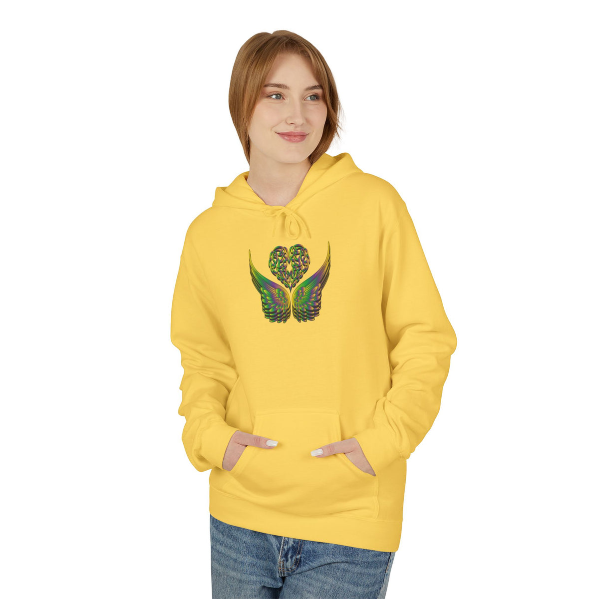 Ethereal Heart & Wings Design - Unisex Softstyle Fleece for All Occasions