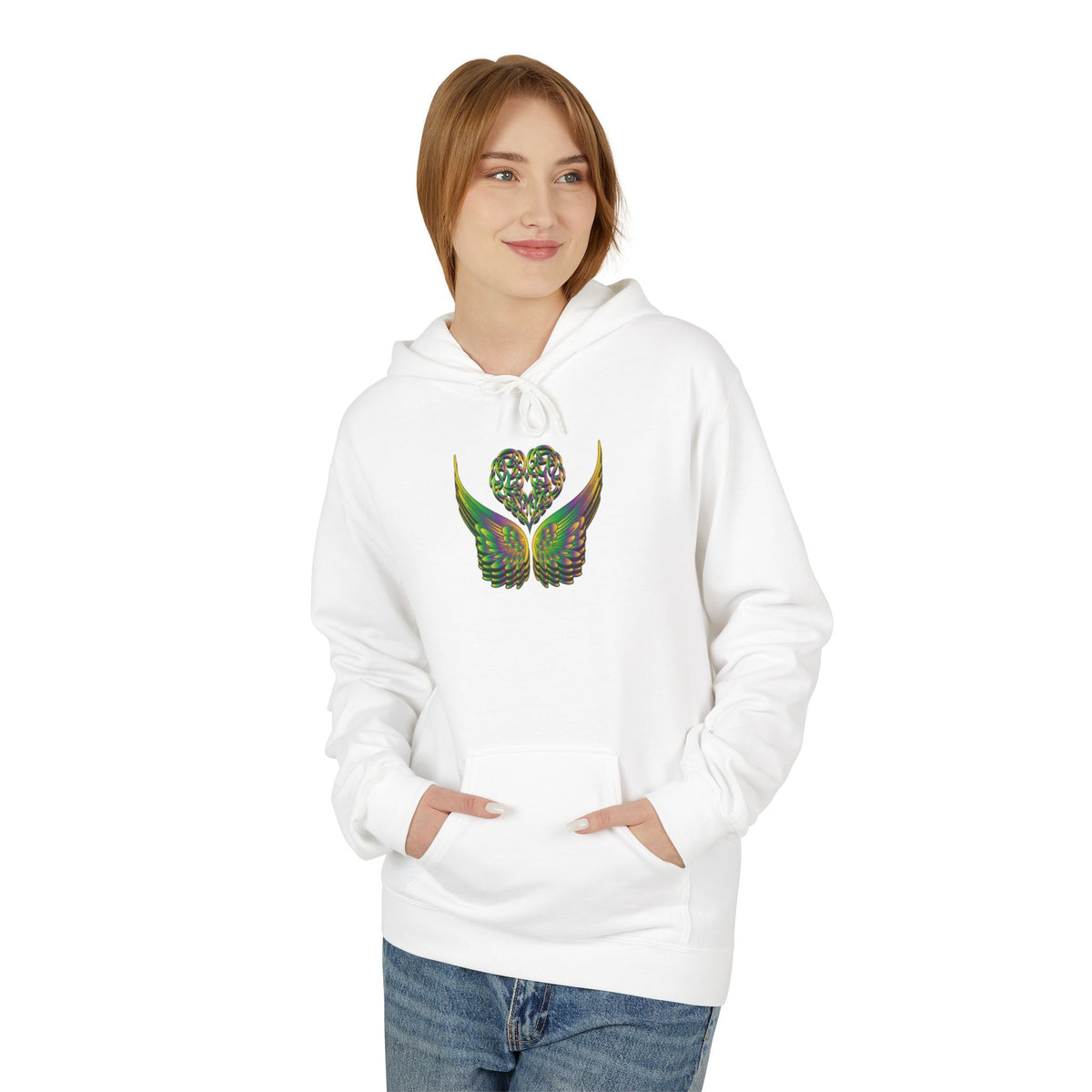 Ethereal Heart & Wings Design - Unisex Softstyle Fleece for All Occasions