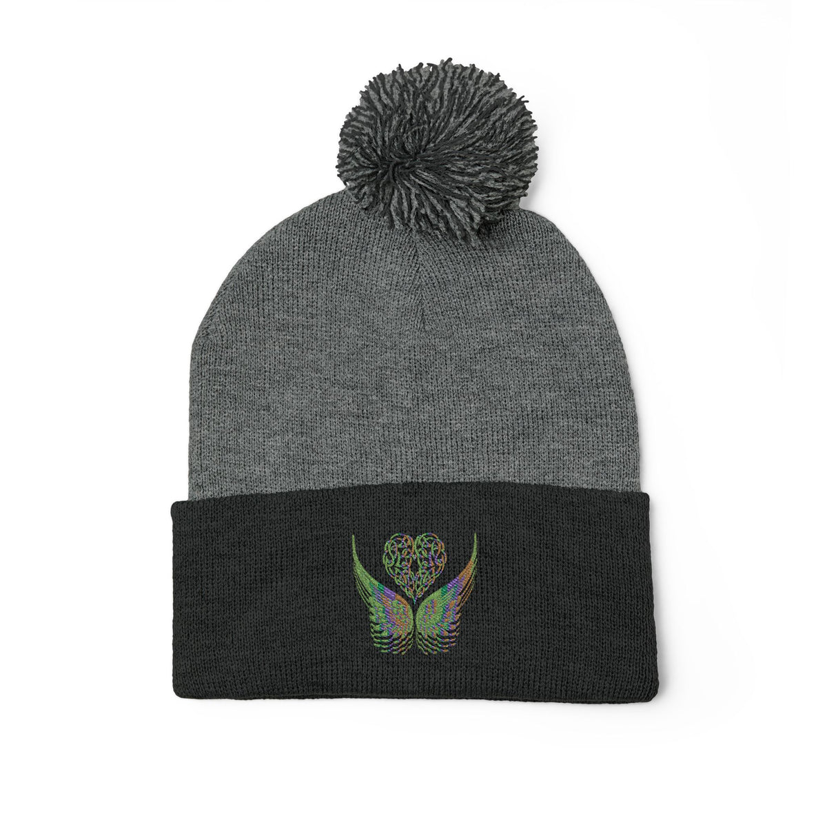 Ethereal Heart and Wings Pom-Pom Knit Cap - Perfect for Winter Adventures