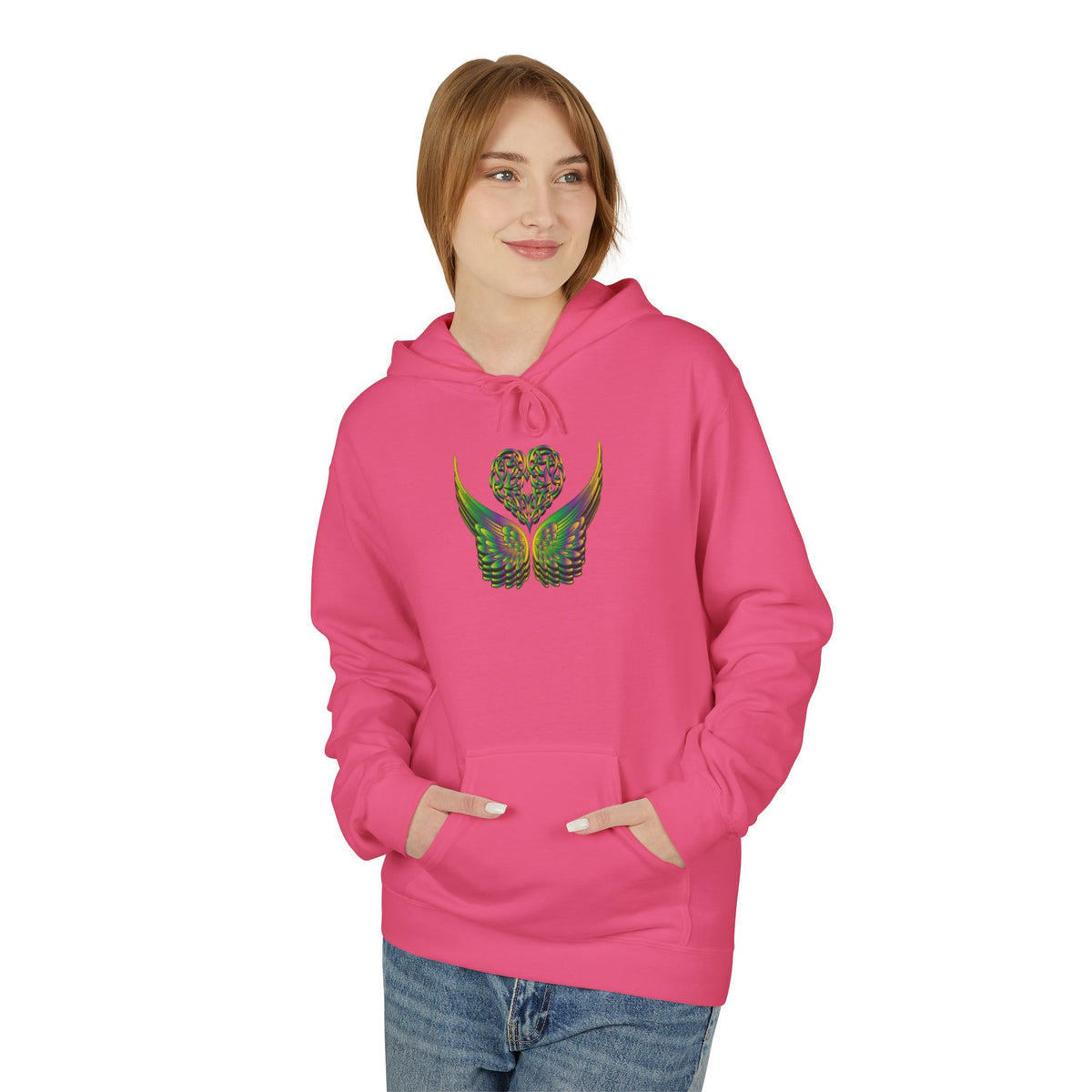 Ethereal Heart & Wings Design - Unisex Softstyle Fleece for All Occasions
