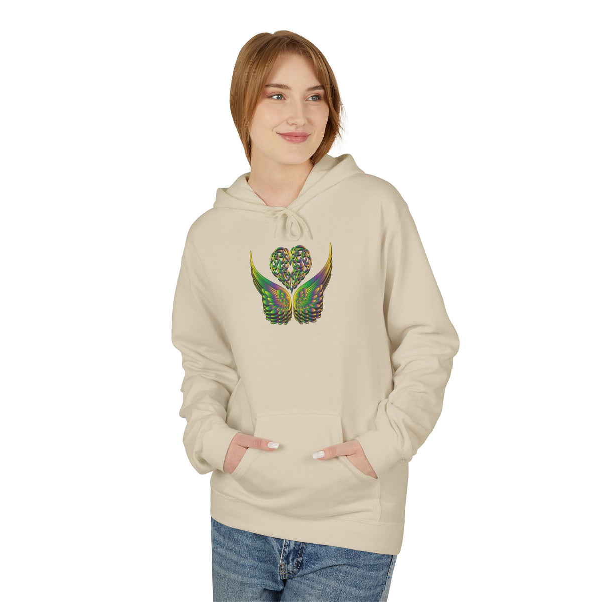 Ethereal Heart & Wings Design - Unisex Softstyle Fleece for All Occasions