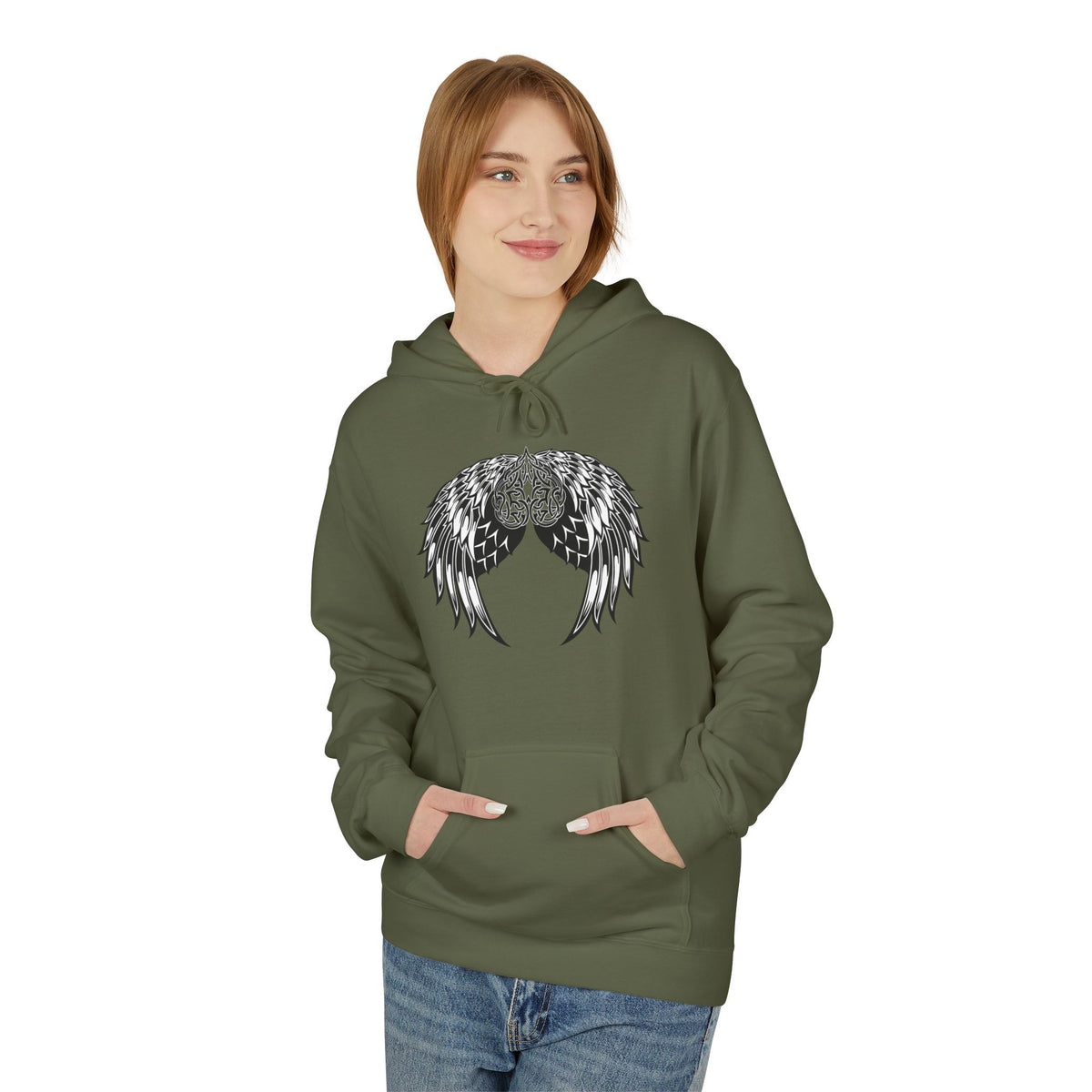Celtic Heart with Angel Wings Graphic - Medium Weight Hooded Sweatshirt