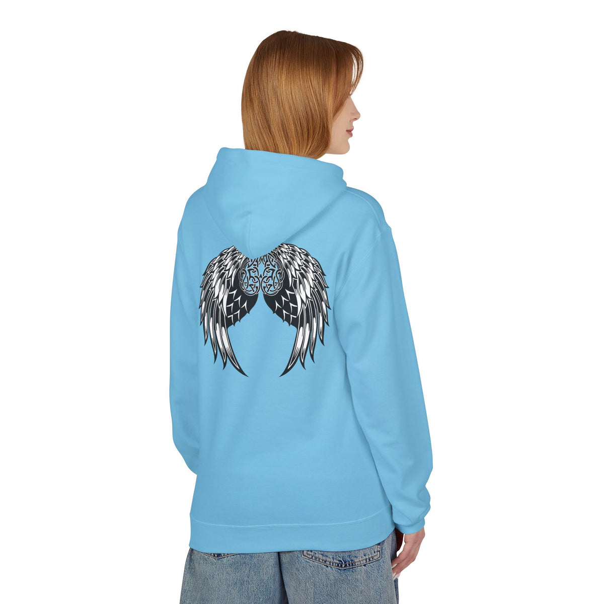 Celtic Heart with Angel Wings Graphic - Medium Weight Hooded Sweatshirt