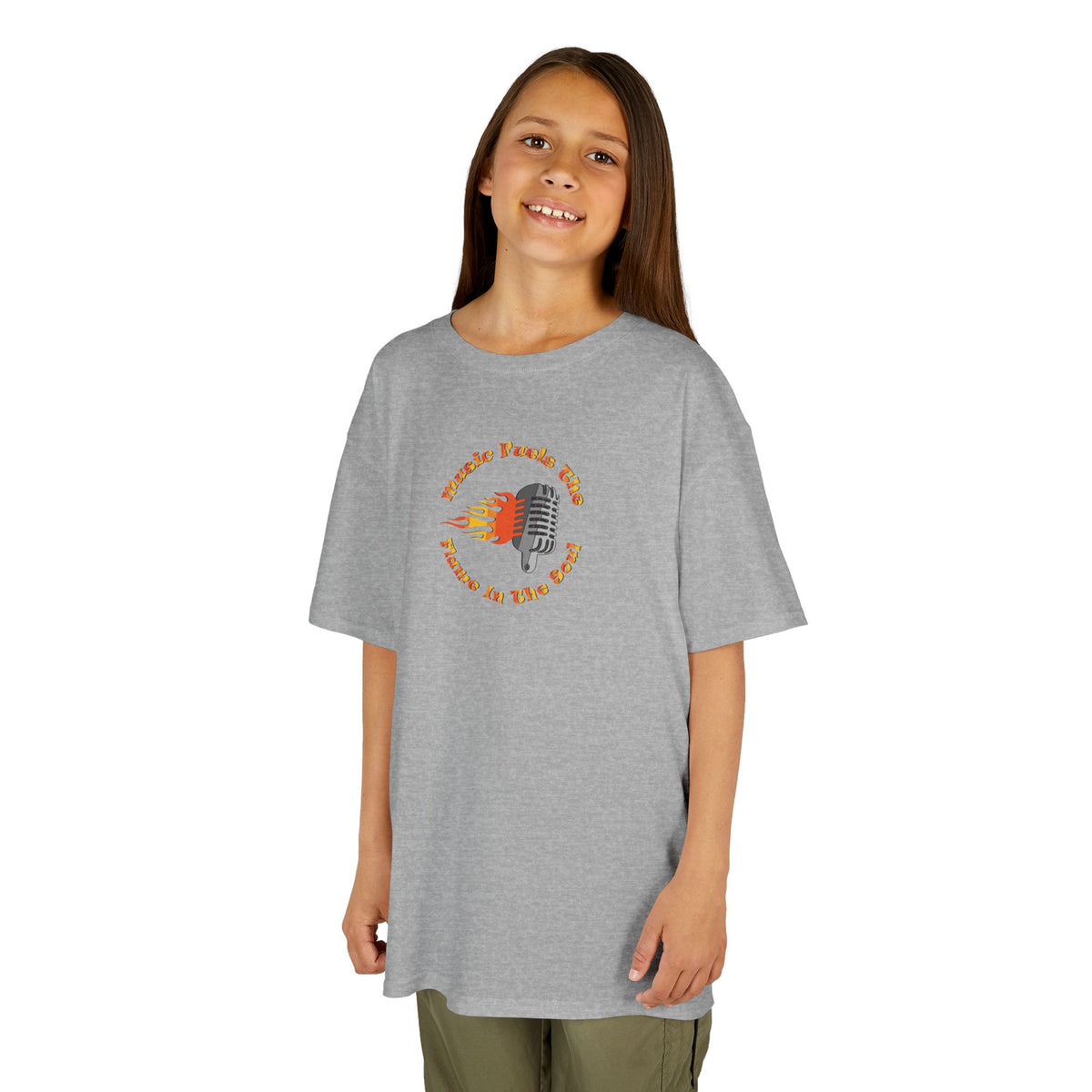 Kids Retro Microphone Flame Graphic Tee Perfect for Young Musicians