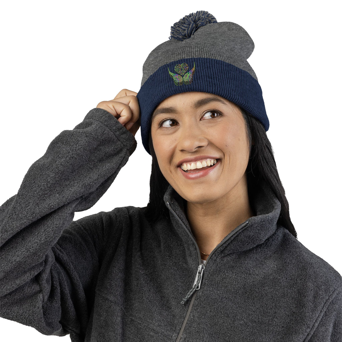 Ethereal Heart and Wings Pom-Pom Knit Cap - Perfect for Winter Adventures