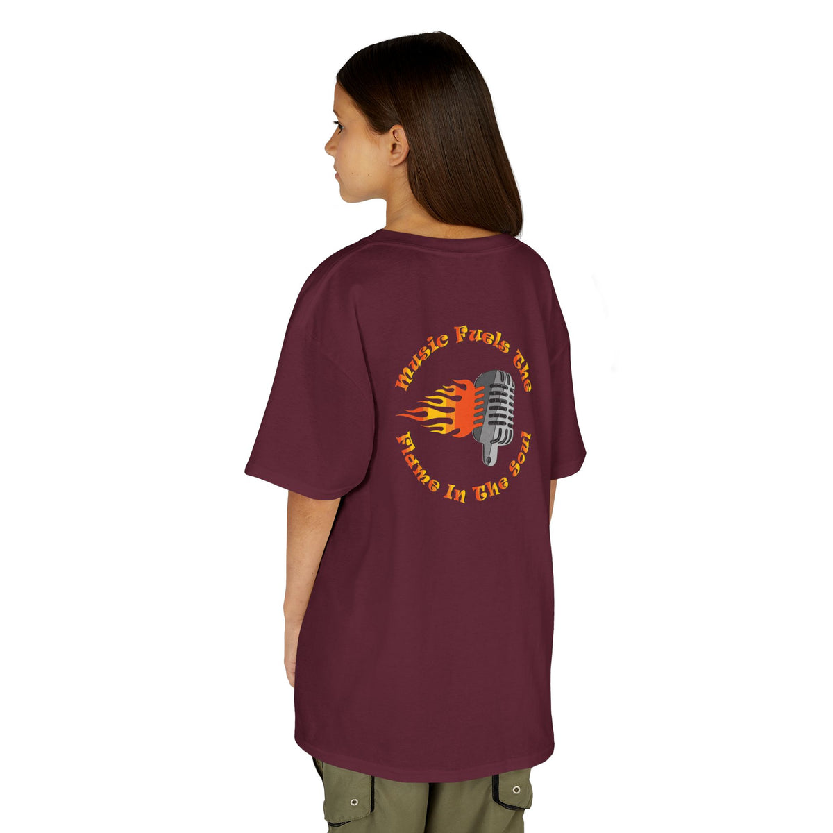 Kids Retro Microphone Flame Graphic Tee Perfect for Young Musicians