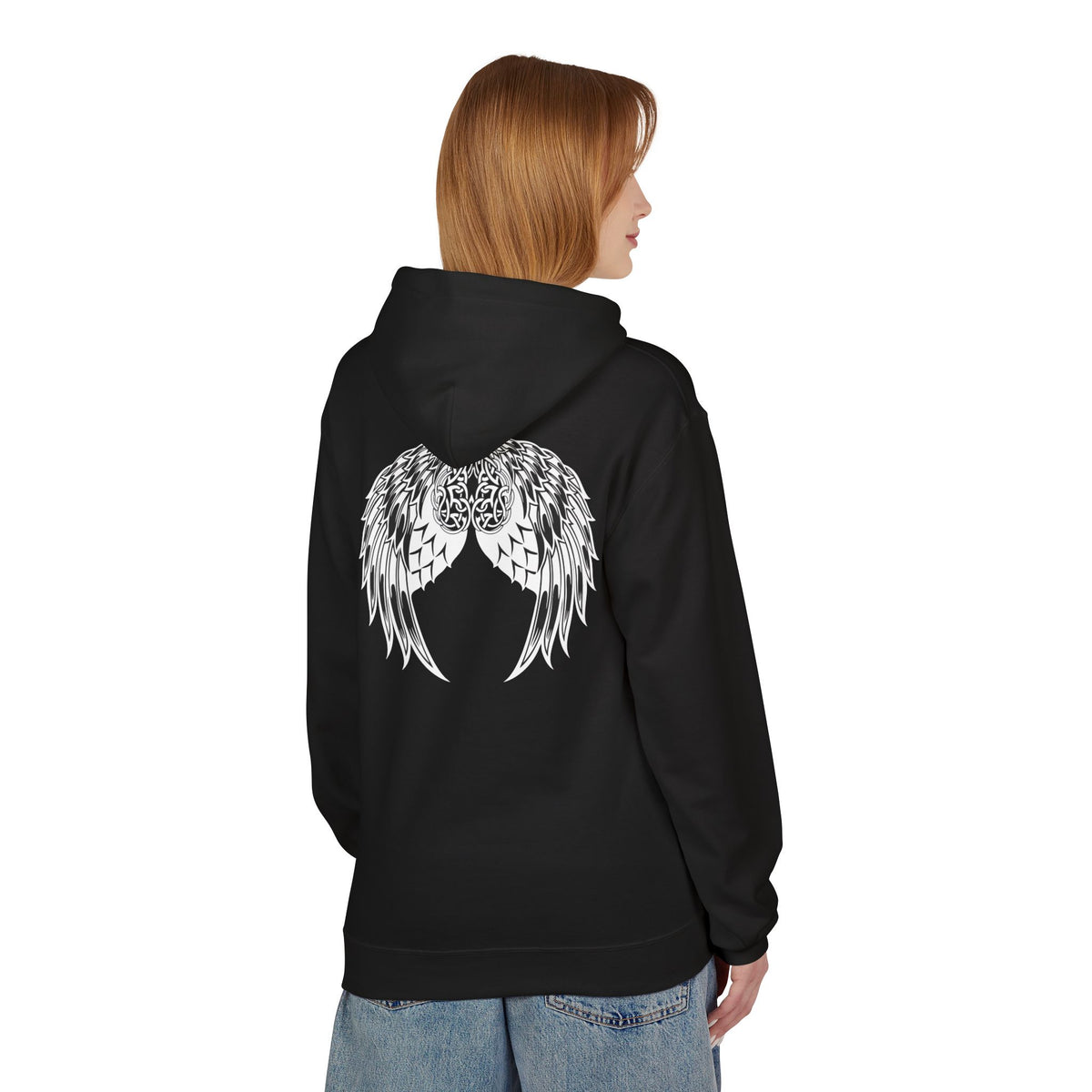 Celtic Heart with Angel Wings Graphic - Medium Weight Hooded Sweatshirt