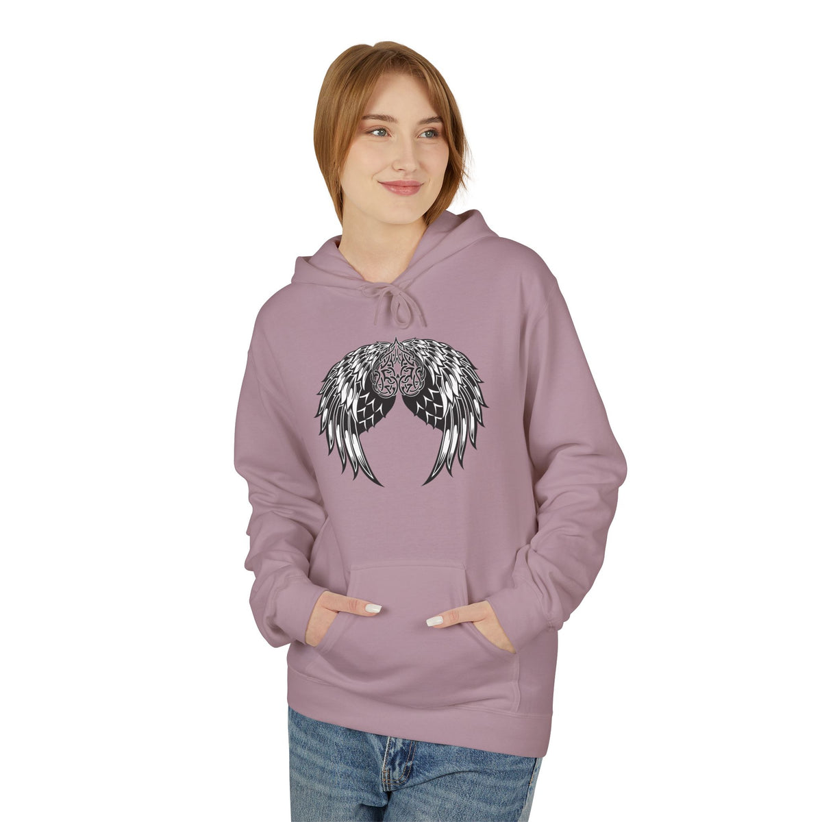 Celtic Heart with Angel Wings Graphic - Medium Weight Hooded Sweatshirt