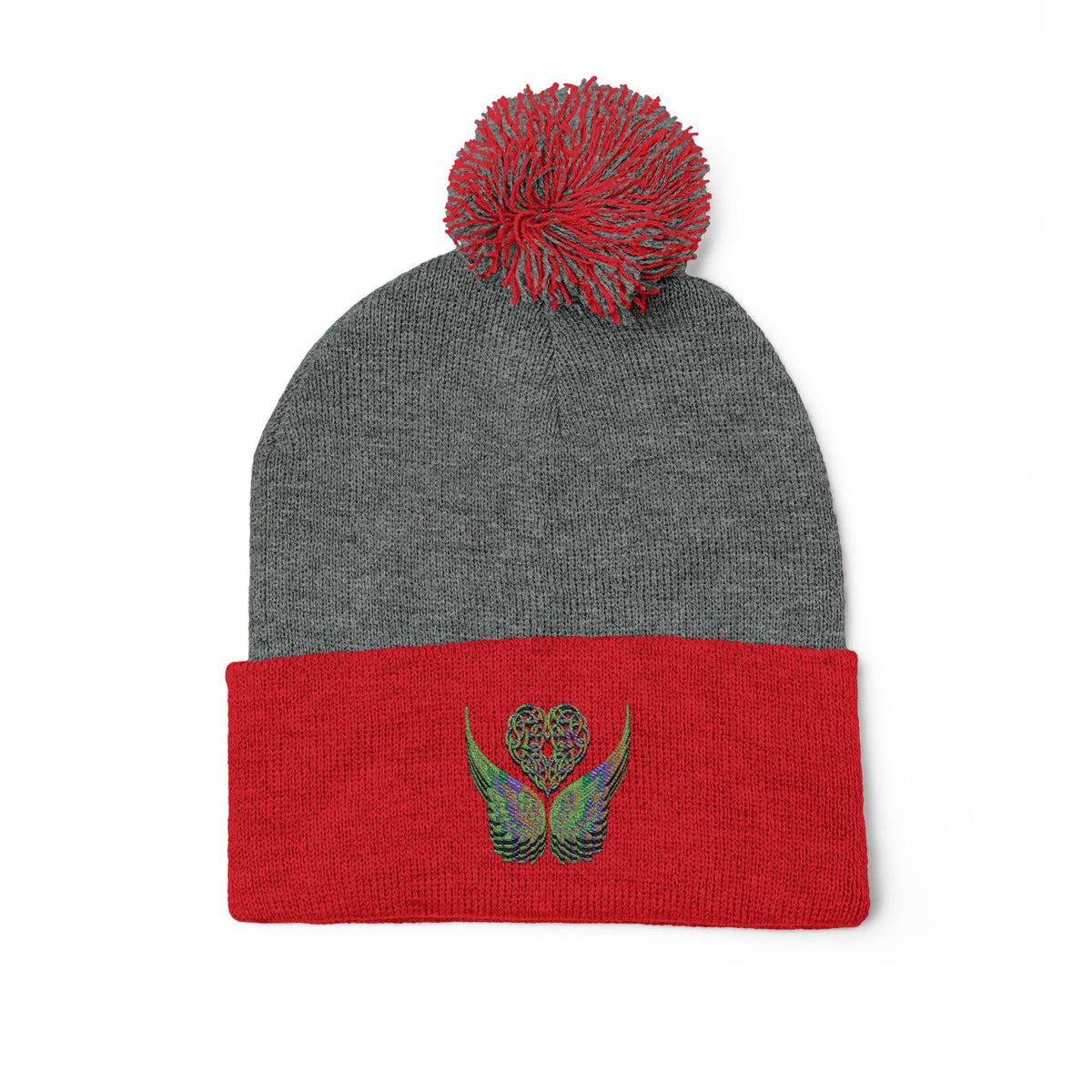 Ethereal Heart and Wings Pom-Pom Knit Cap - Perfect for Winter Adventures