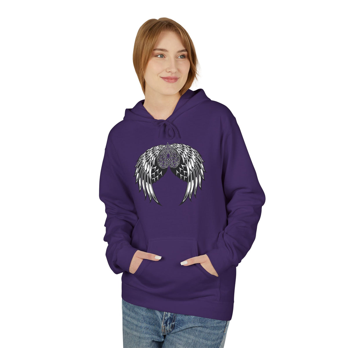 Celtic Heart with Angel Wings Graphic - Medium Weight Hooded Sweatshirt