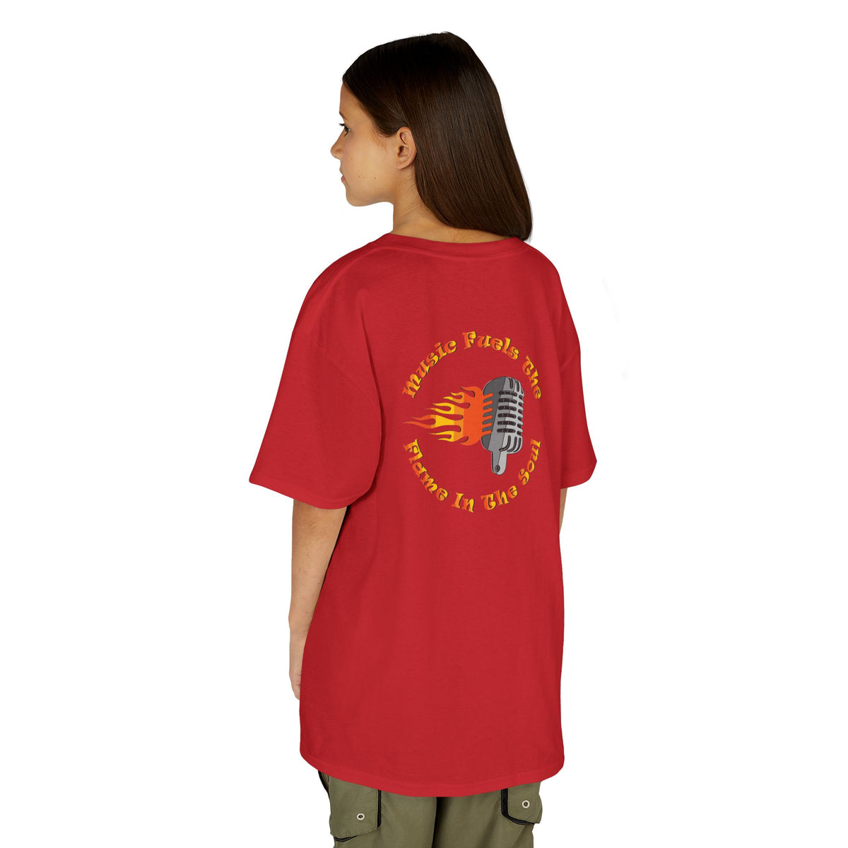 Kids Retro Microphone Flame Graphic Tee Perfect for Young Musicians