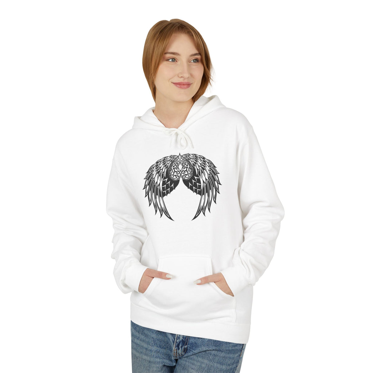 Celtic Heart with Angel Wings Graphic - Medium Weight Hooded Sweatshirt