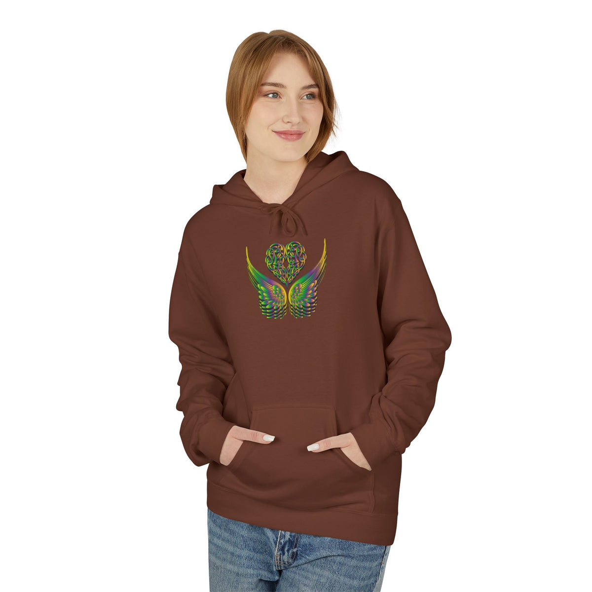 Ethereal Heart & Wings Design - Unisex Softstyle Fleece for All Occasions