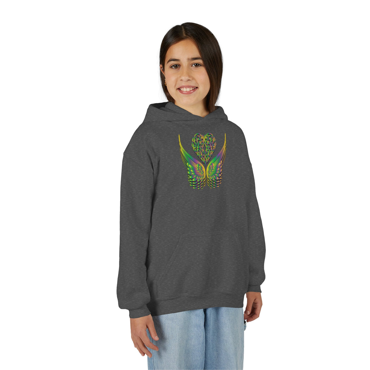 Youth Ethereal Heart and Wings Hoodie - Perfect for Nature Lovers
