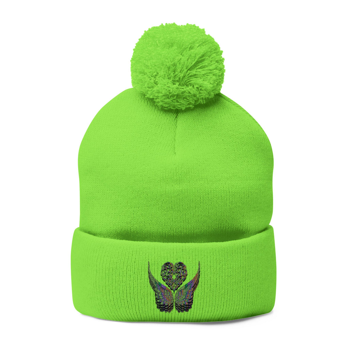 Ethereal Heart and Wings Pom-Pom Knit Cap - Perfect for Winter Adventures