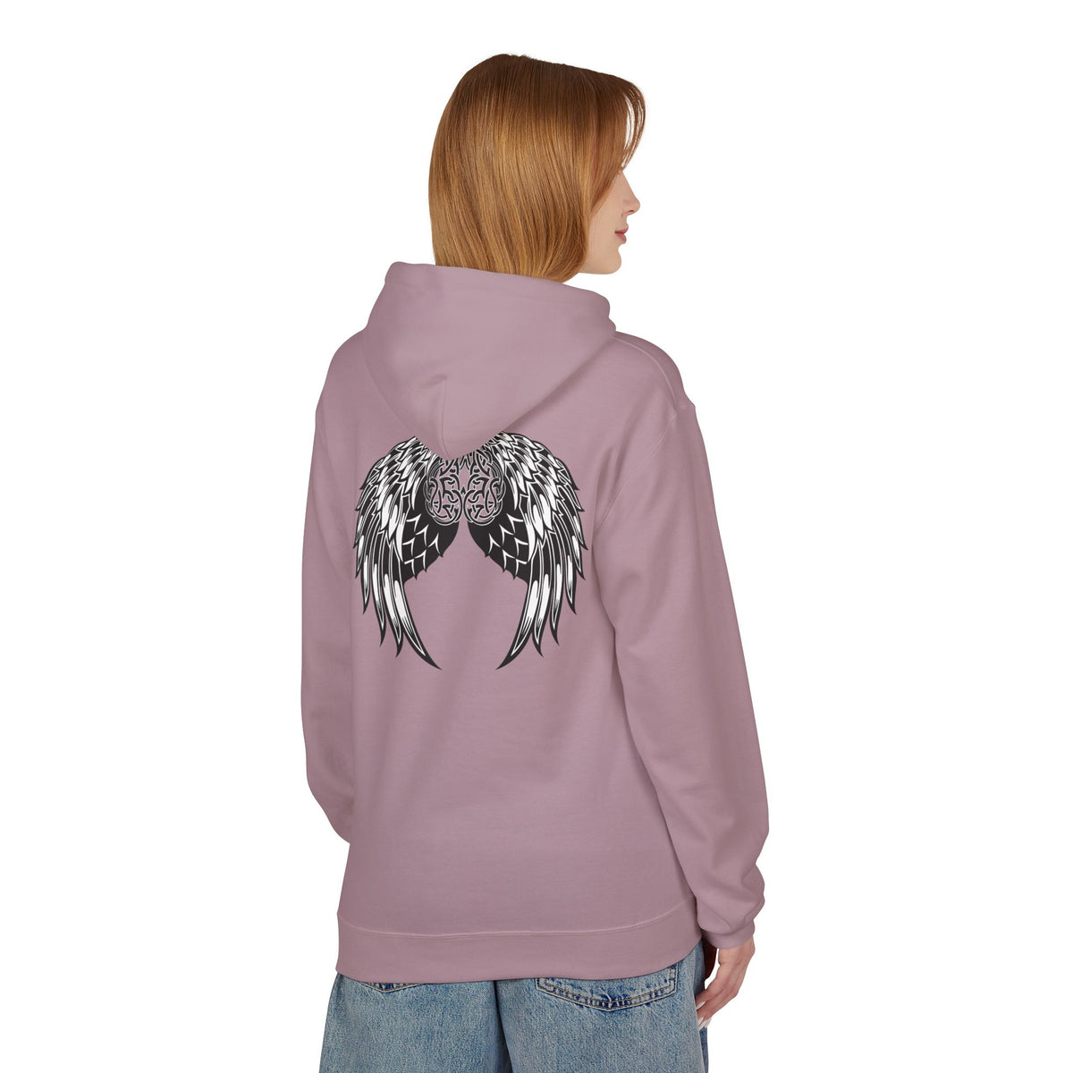 Celtic Heart with Angel Wings Graphic - Medium Weight Hooded Sweatshirt