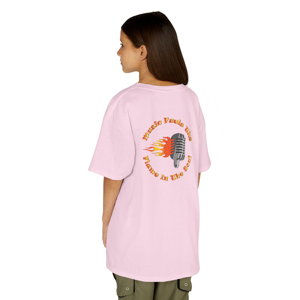 Kids Retro Microphone Flame Graphic Tee Perfect for Young Musicians
