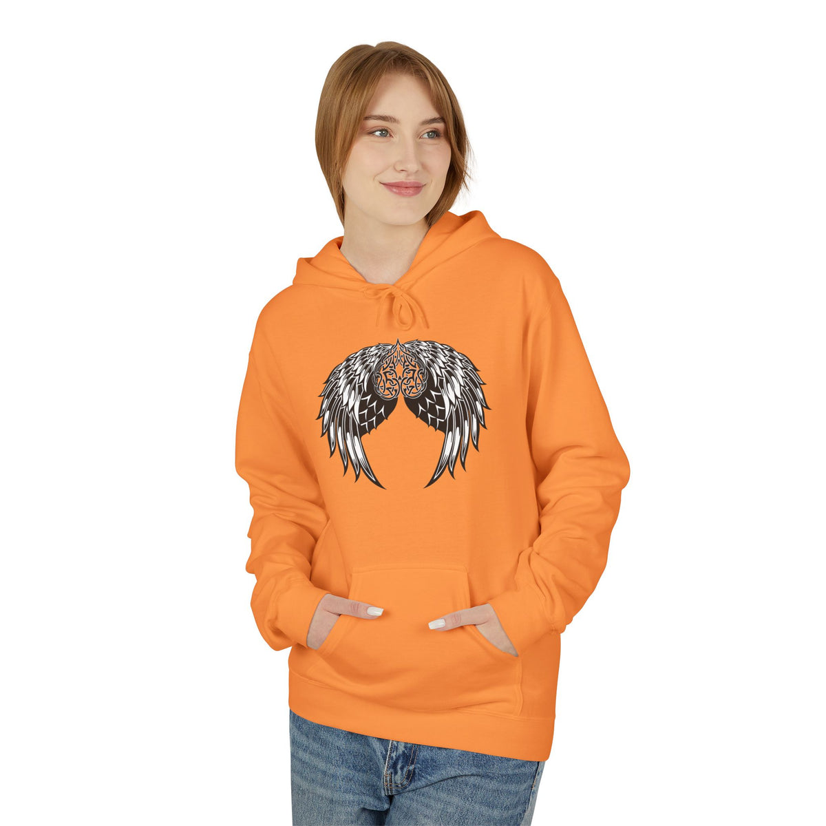 Celtic Heart with Angel Wings Graphic - Medium Weight Hooded Sweatshirt